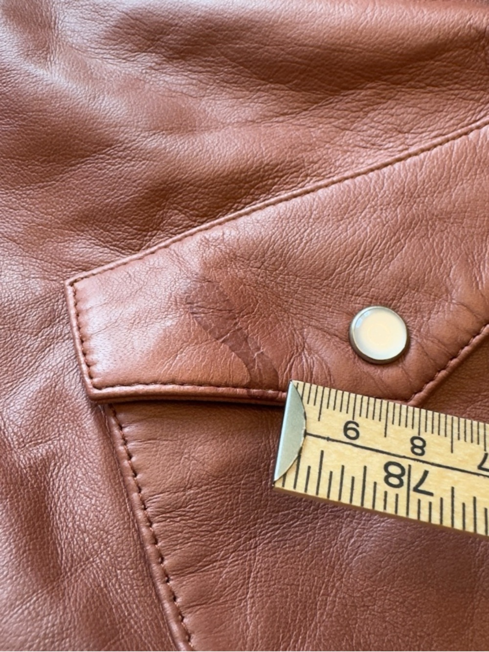 SPRWMN Brown Leather Snap Front Shirt Genuine Leather Small Quiet Luxury STAINED - Picture 14 of 16